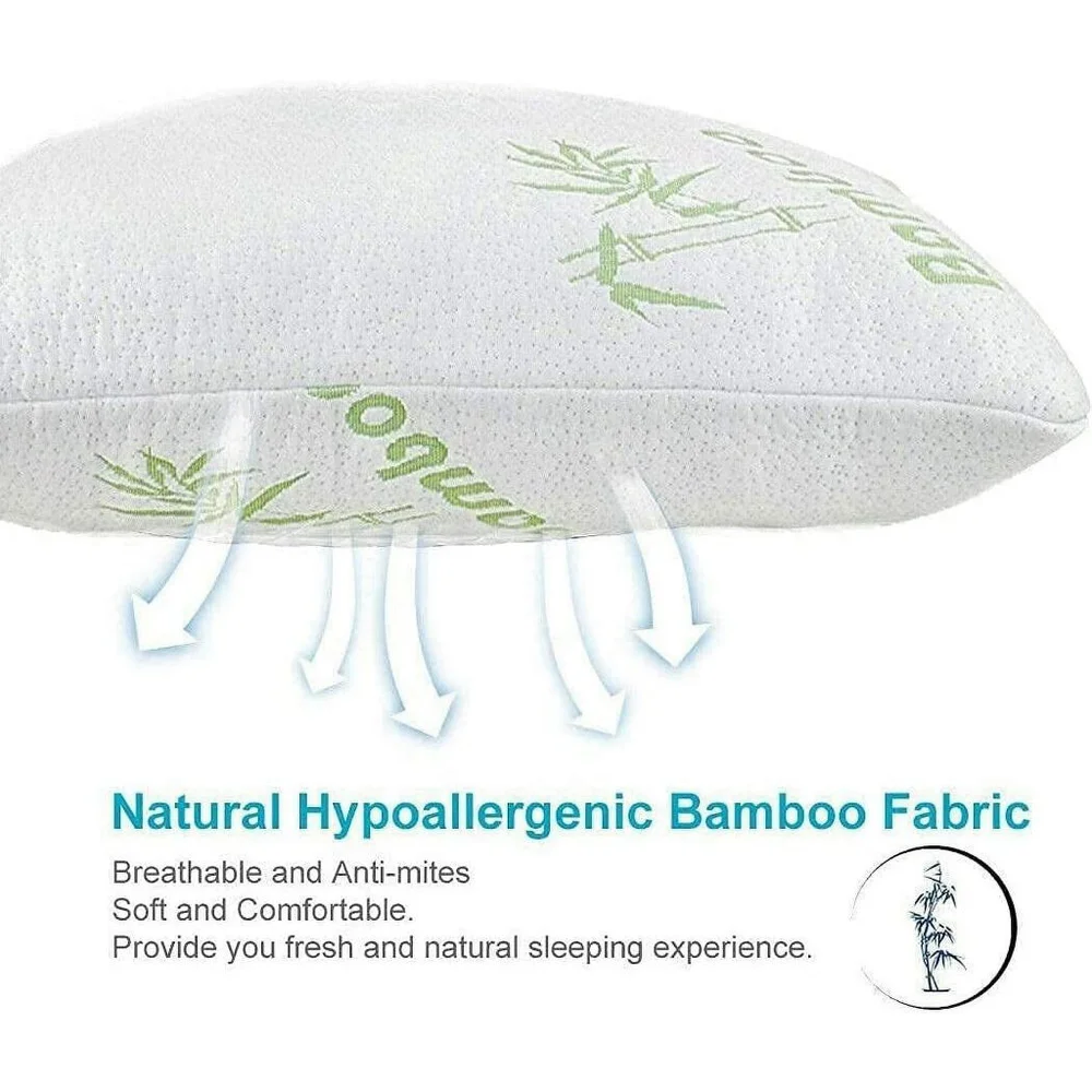 Bamboo Pillow Shredded Memory Foam for Sleeping Ultra Soft, Cool & Breathable